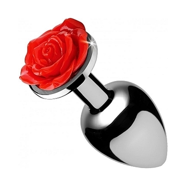 PLUG ANAL METAL GRANDE CON ROSA ROJA