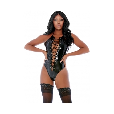 LACED BE HONEST VINYL LACE-UP TEDDY