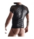 WETLOOK & MESH MENS CAMISETA MAGAS REJILLA - NEGRO