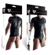 WETLOOK & MESH MENS CAMISETA MAGAS REJILLA - NEGRO