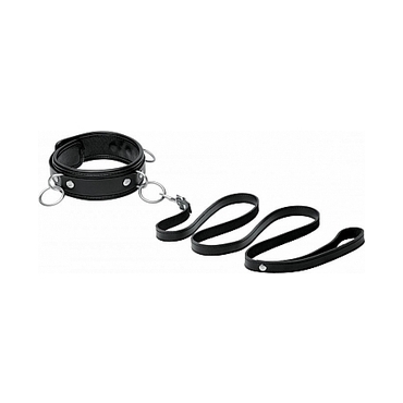 3 RING LEATHER COLLAR CON CUERDA NEGRA