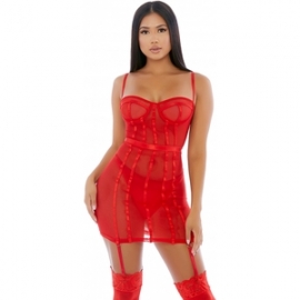 SHEER DESIRES MESH CONJUNTO ROJO